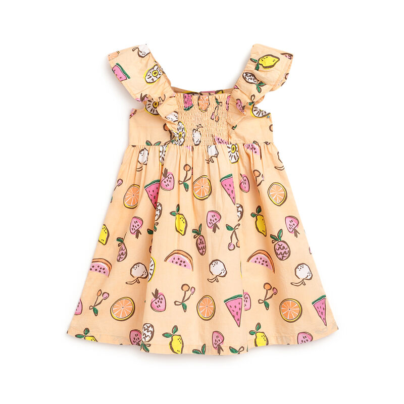 Girls Orange Printed Sleeveless Dress image number 0